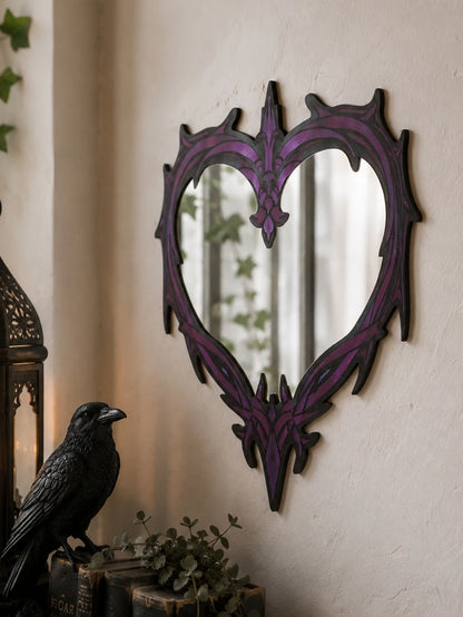 Purple Gothic Barbed Wire Heart Wall Mirror Witchy