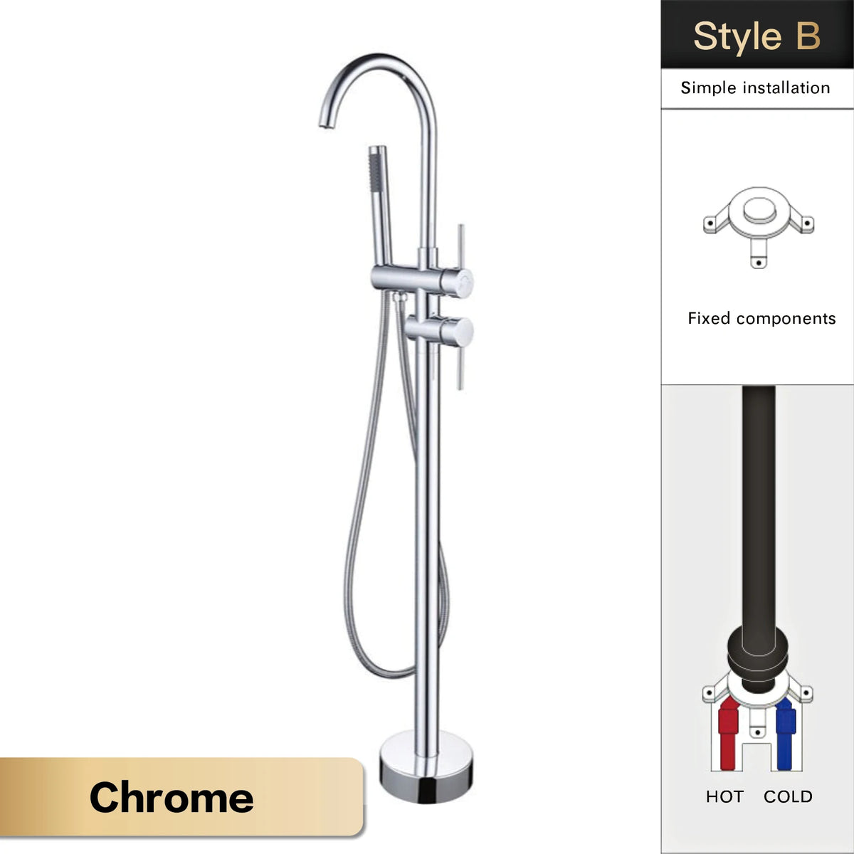 Aitana Luxury Black Brass Bathroom Faucet Floor Standing