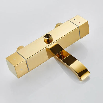 Square Thermostatic Bathroom Shower Quality Brass Cold Gold