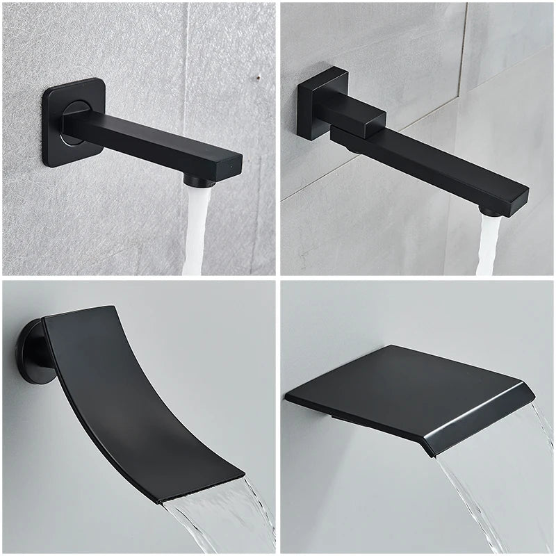 Black Concealed Shower System Rain Waterfall Bathroom Embedded