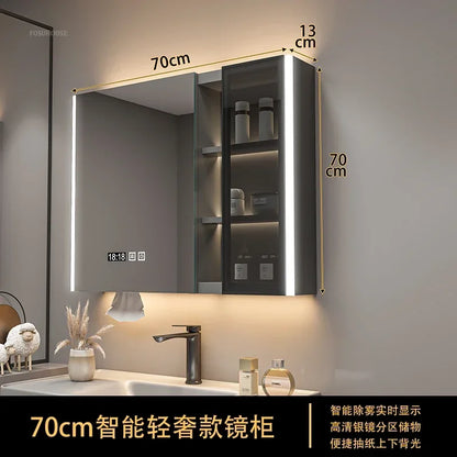 Modern Solid Wood Smart Bathroom Mirror Cabinet Light