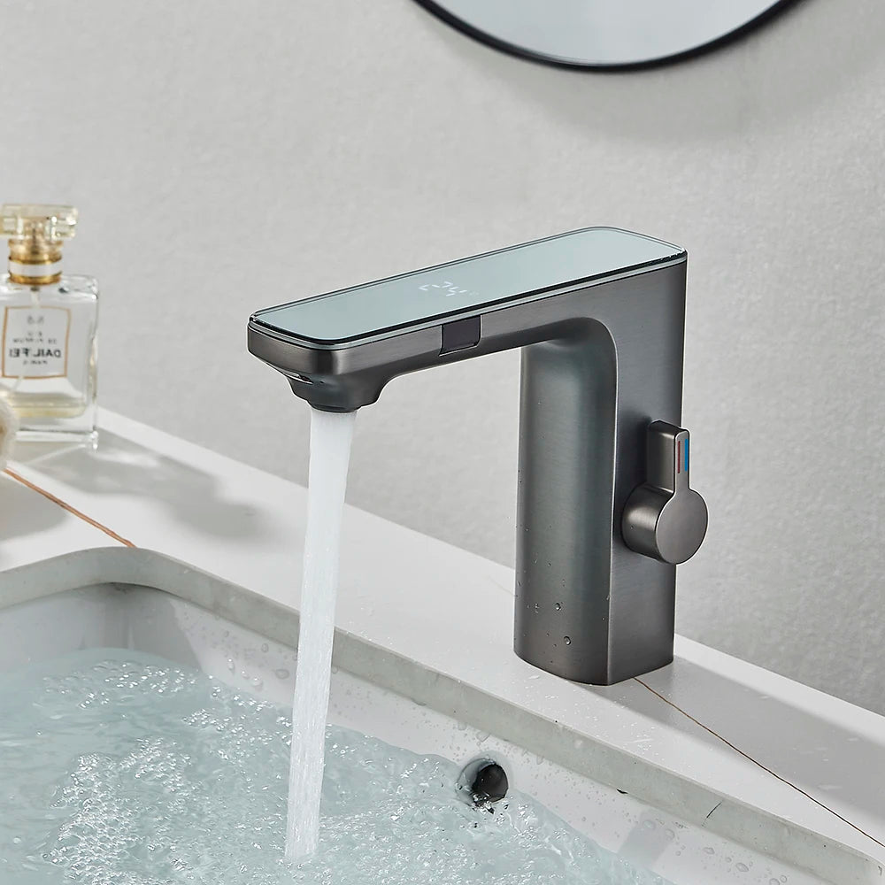 White Chrome Smart Sensor Basin Faucet Screen Digital