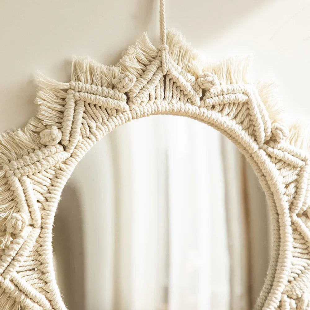 Boho Decorative Mirrors Macrame Round Mirror Aesthetic Room