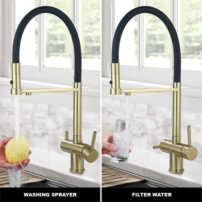 Modern Brushed Gold Brass Faucet Water Filtration Design