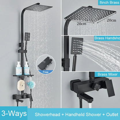 Black Brass Shower Faucet Rainfall Bathtub Tap Bathroom