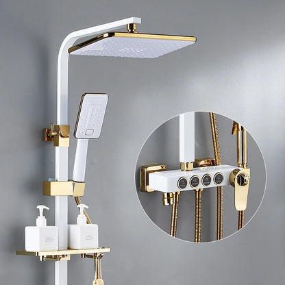 Luxury Thermostatic Bathroom Shower System White Gold Brass
