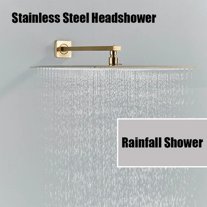 Brushed Gold Bathroom Shower Faucet Rainfall Concealed Shower