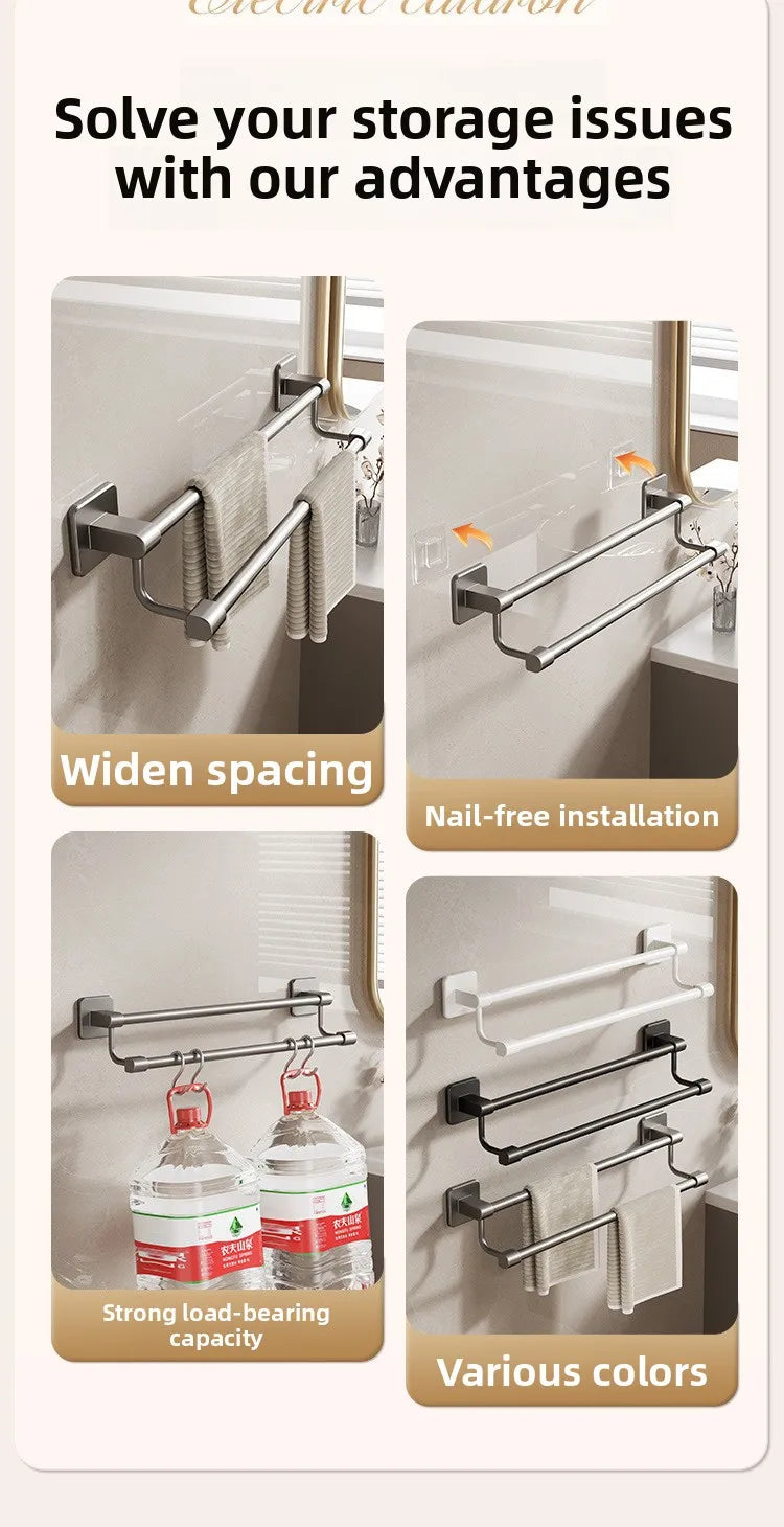 Adhesive Towel Rack 30-80cm Adjustable No Drill Bathroom
