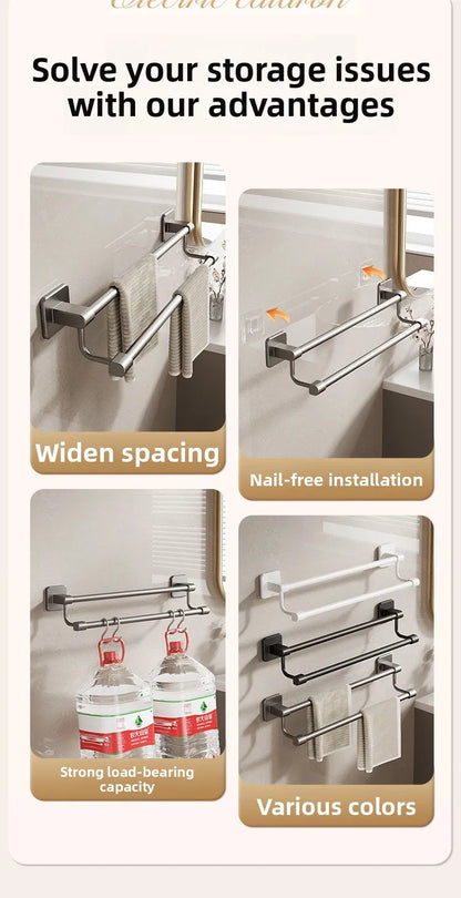 Adhesive Towel Rack 30-80cm Adjustable No Drill Bathroom