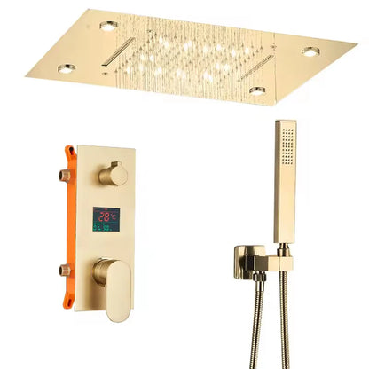 Black Thermostatic Bathroom Shower Faucet Remote Led Rainfall