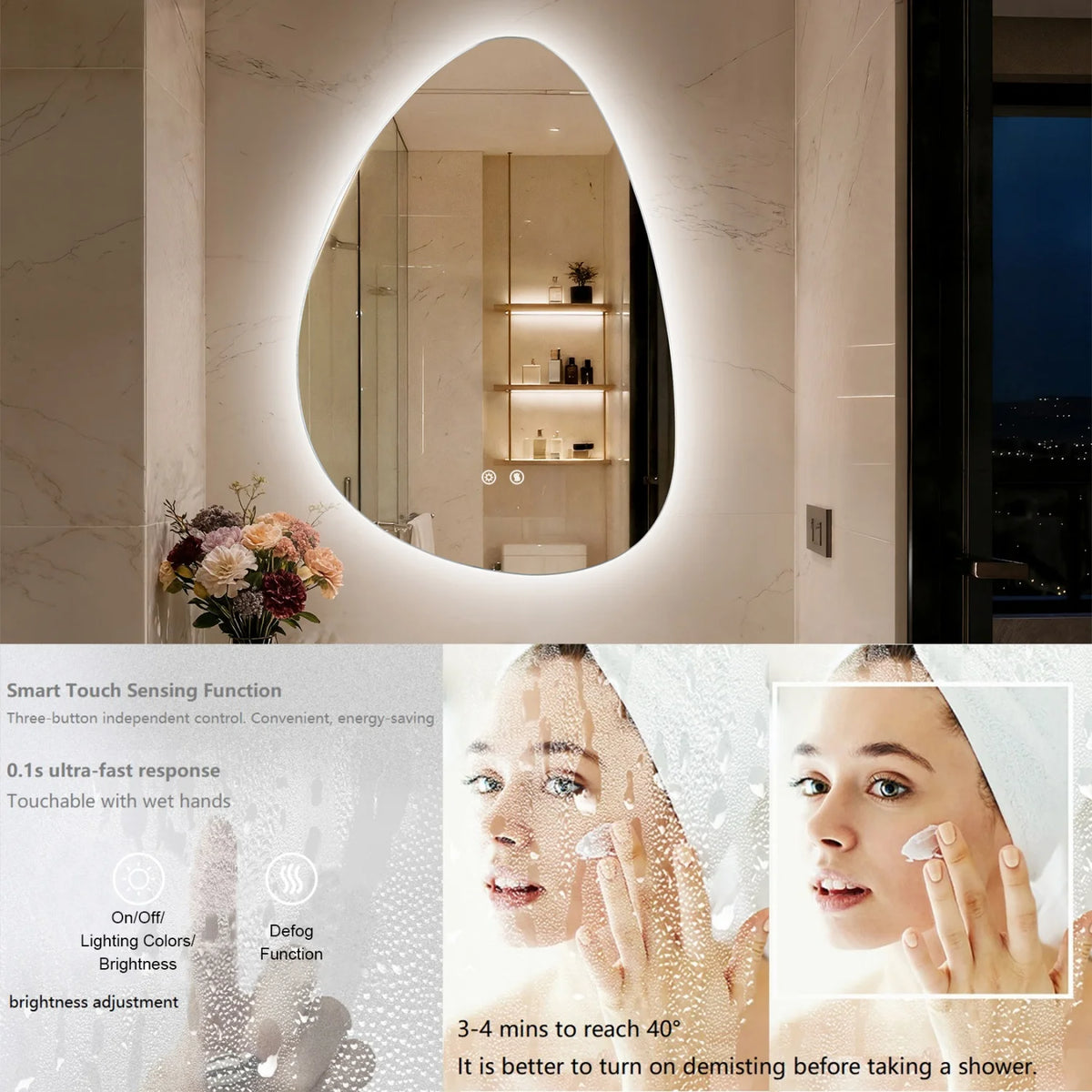 70/77cm Irregular Illuminated Led Bathroom Mirror Makeup Vanity