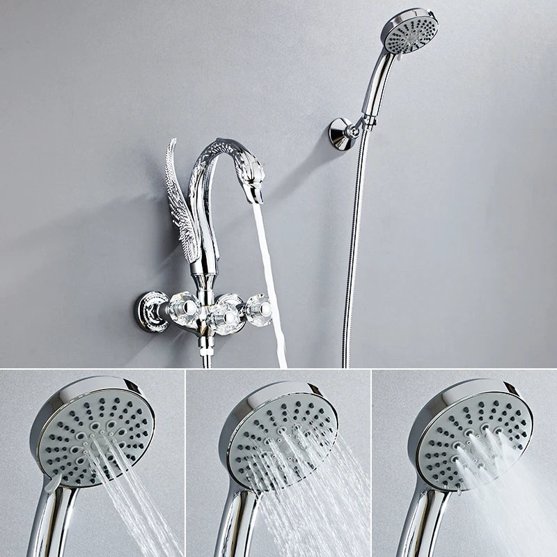 Ellen Bathtub Faucet Gold Swan Hand Shower Wall