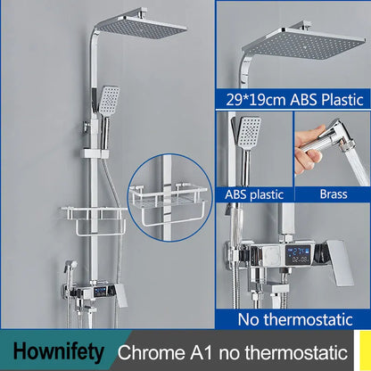 Black Thermostatic Shower Faucets Digital Display Screen Cold