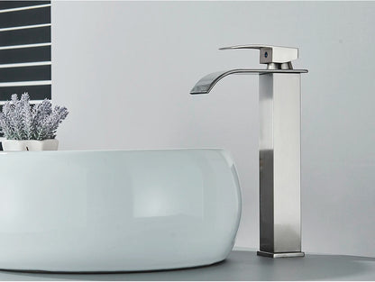 Brushed Golden Basin Faucets Elegant Waterfall Bathroom Sink