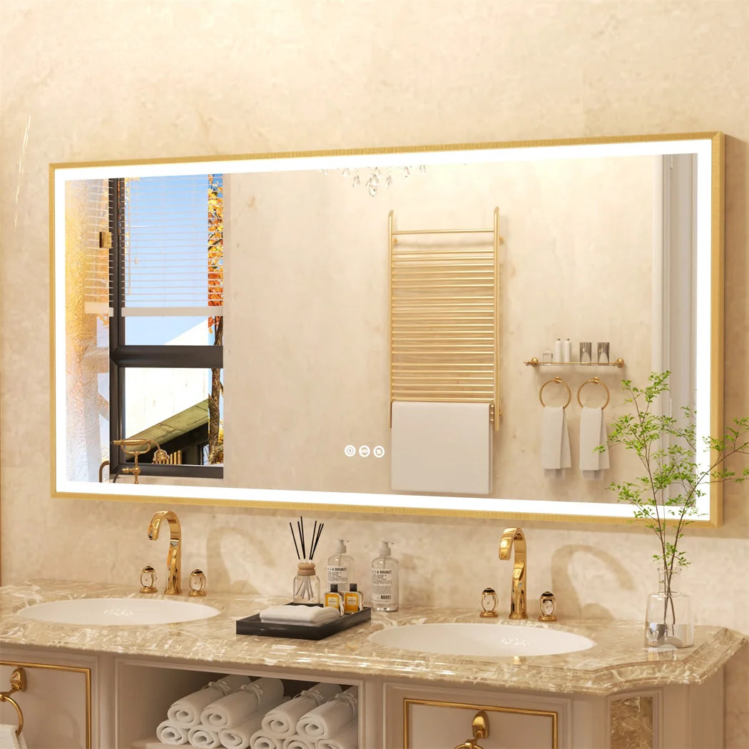 Luvodi Illuminated Bathroom Mirror Gold Frame Wall Mounted