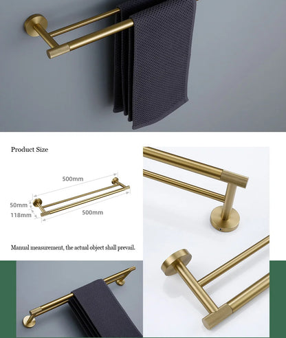Gold Bathroom Towel Bar Bath Robe Hook Brass