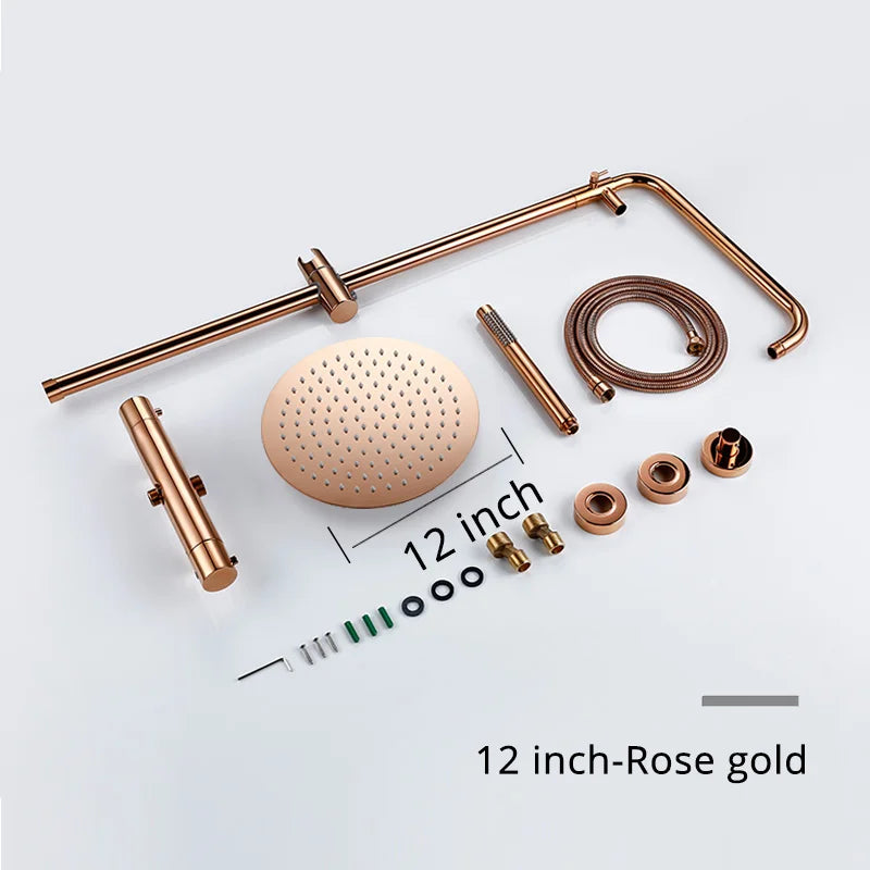 Rose Gold Thermostatic Shower Falcet Sets Wall Mount