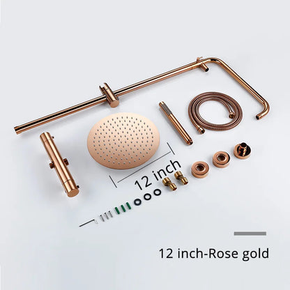 Rose Gold Thermostatic Shower Falcet Sets Wall Mount