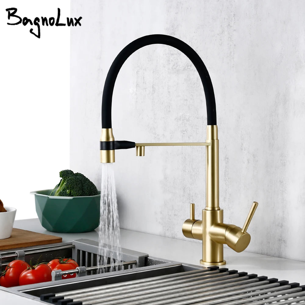 Brushed Gold Faucet Filter 360 Swivel Pure Water