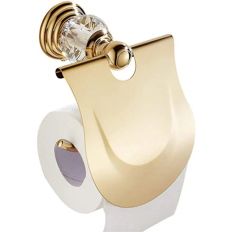 Luxury Crystal Bathroom Gold Polished Brass Bath Hardware