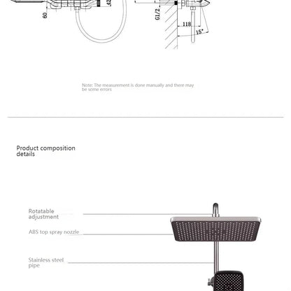 Digital Display Shower Bathroom Rainfall Piano Button Showers