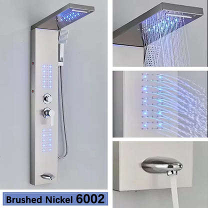 Black Led Shower Panel Tower System Rain Waterfall