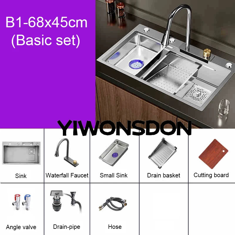 Brushed Nano Sink Waterfall Faucet Large Bowl Cup