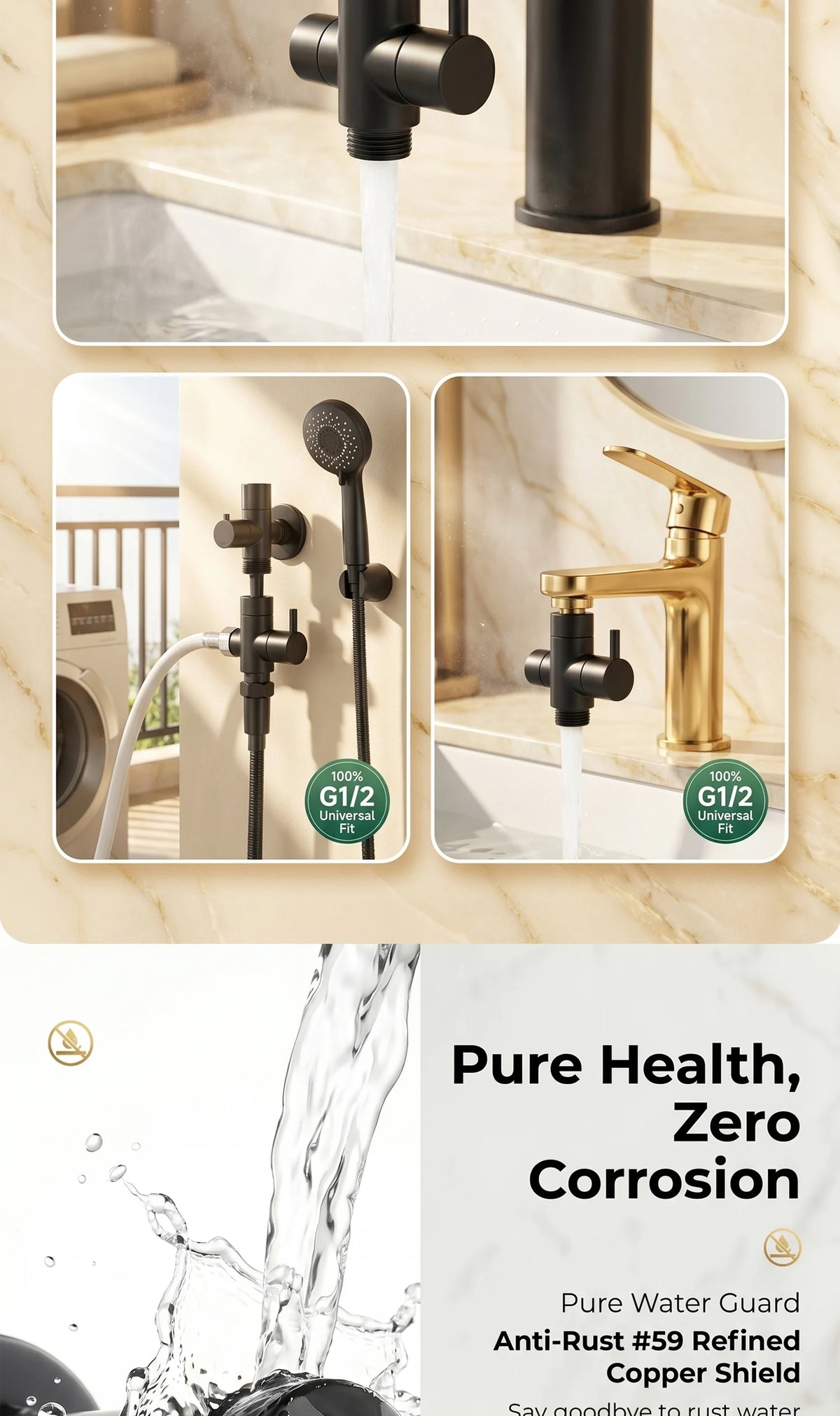 Solid Brass Shower Faucet Diverter Valve Two Way