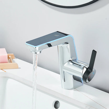 White Display Screen Bathroom Basin Sink Faucet 2-Ways