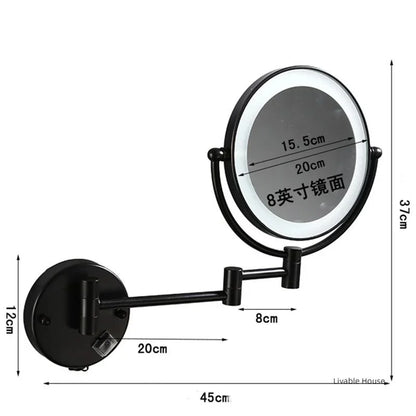 Bathroom Makeup Mirrors Black/Brushed Gold Brass Wall Extending