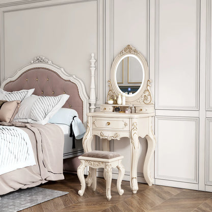 European Dressers Vanity Mirror White Makeup Desk Drawers