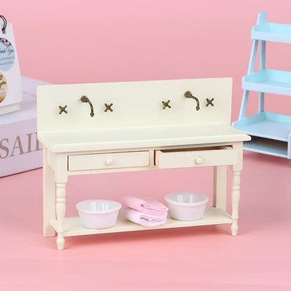 12 Dollhouse Miniature Wooden Bathroom Sink Cabinet Wash