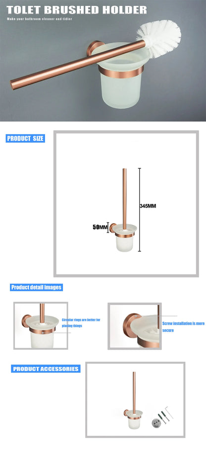 Brushed Rose Gold Brass Knurling Toilet Brush Holder