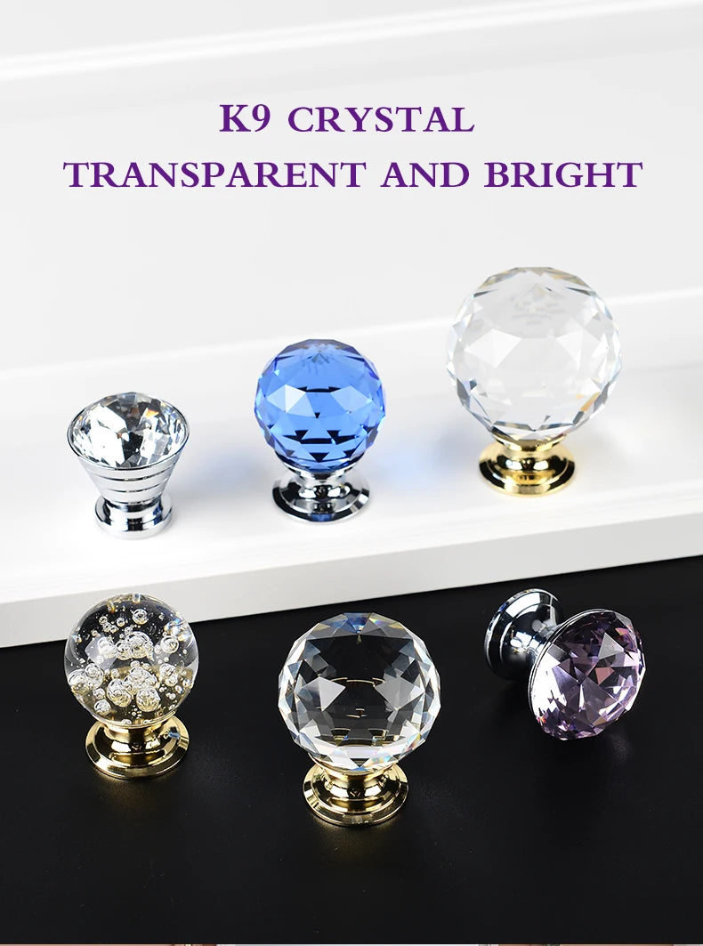Colorful Crystal Glass Ball Pulls Knobs Wardrobe Door