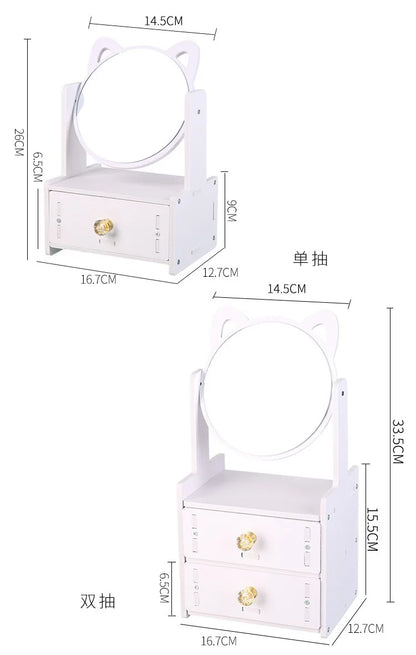 Desktop Drawer-Type Vanity Mirror Storage Box Round Makeup