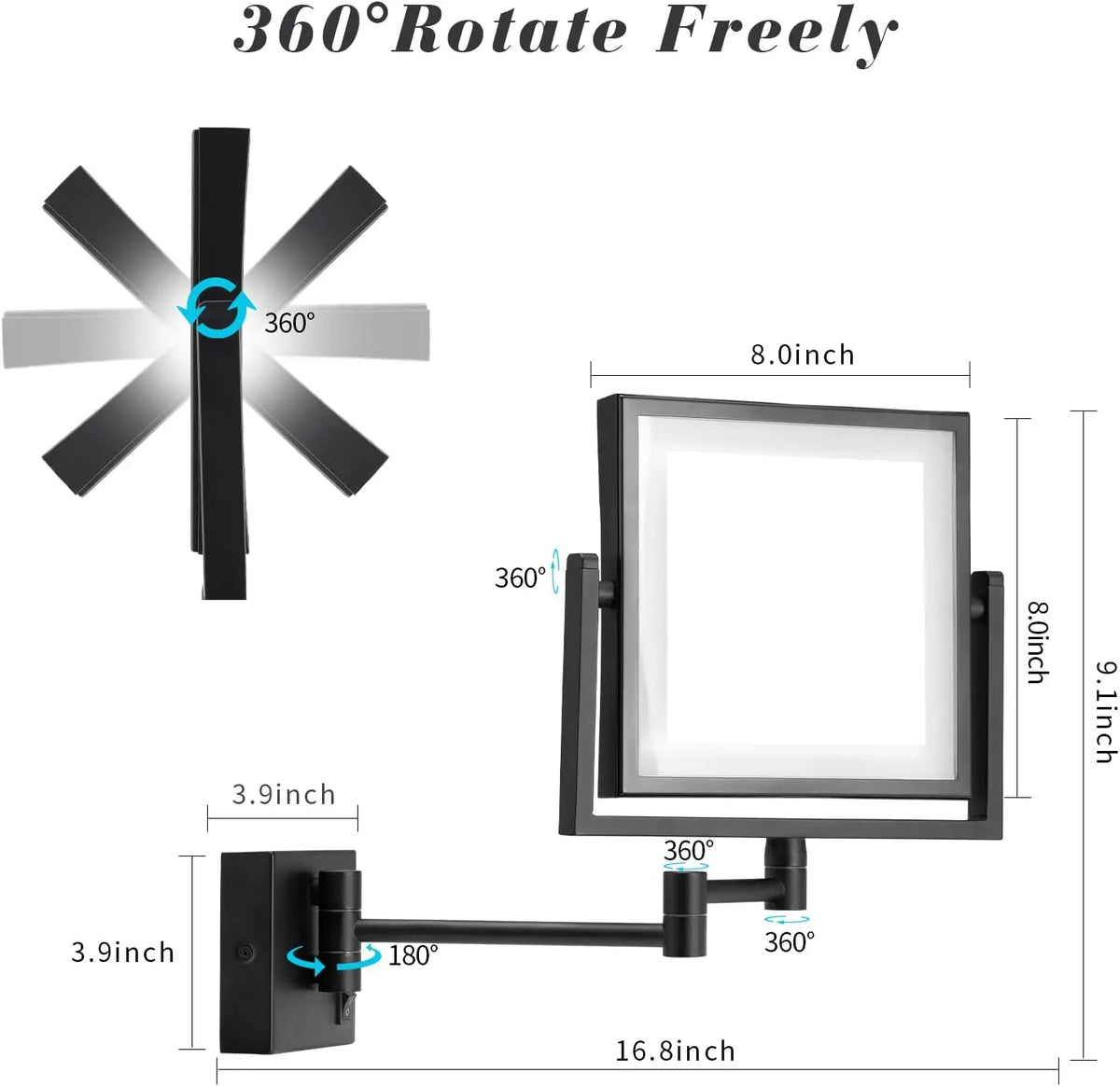 Led Bathroom Mirror 3x Magnifying Dual Arm Extendable
