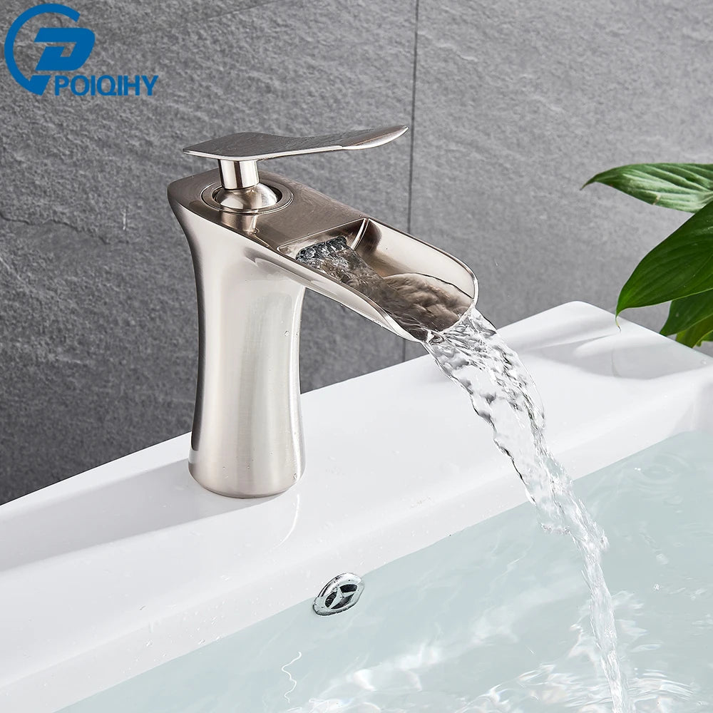 White Basin Faucet Waterfall Spout Bathroom Mixer Tap