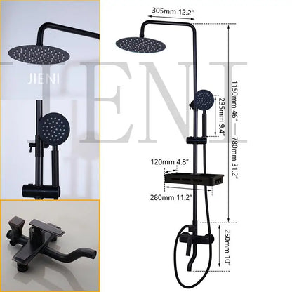 Jieni Matte Black Rainfall Shower Faucet Paint Black