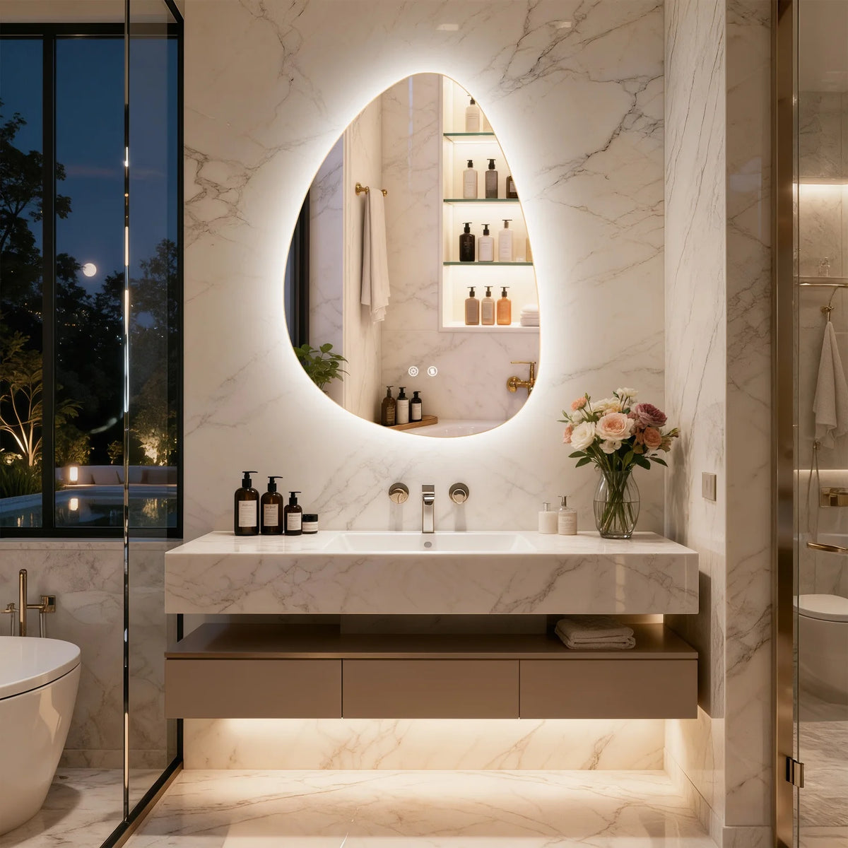 70/77cm Irregular Illuminated Led Bathroom Mirror Makeup Vanity