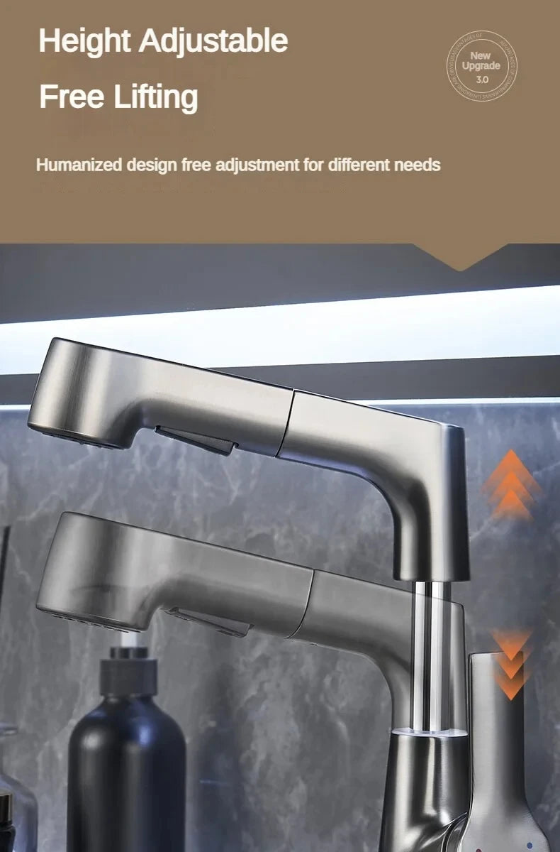 Pull Out Lift Faucet 360 Rotatable Bathroom Basin