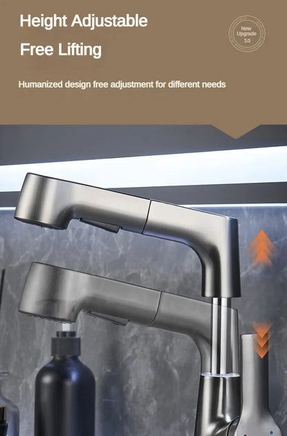 Pull Out Lift Faucet 360 Rotatable Bathroom Basin