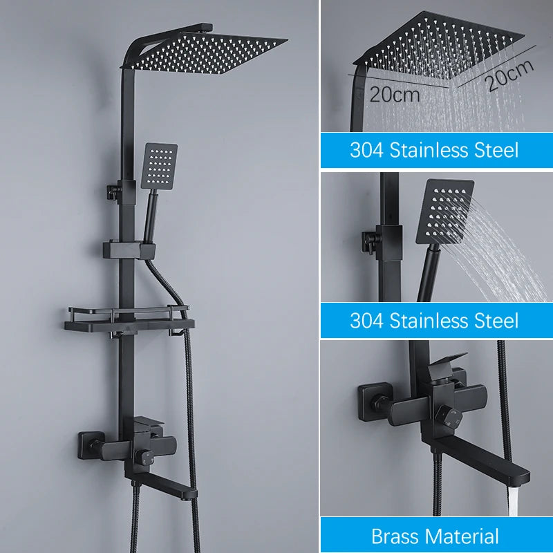 Luxury Rainfall Shower Height Adjustable 15cm Spout Bathroom