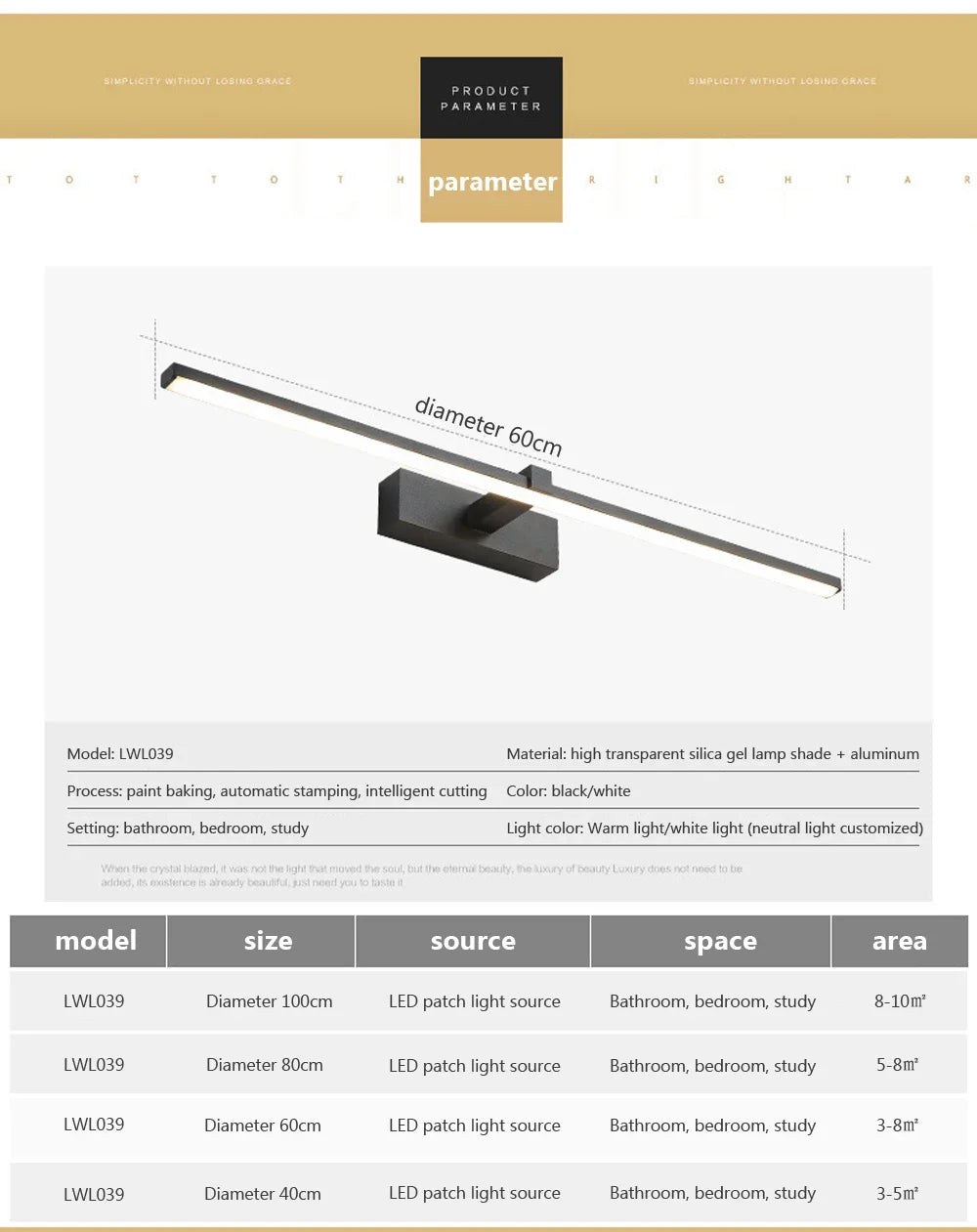 Modern Led Wall Light Bathroom Hardwares Wall Lamp