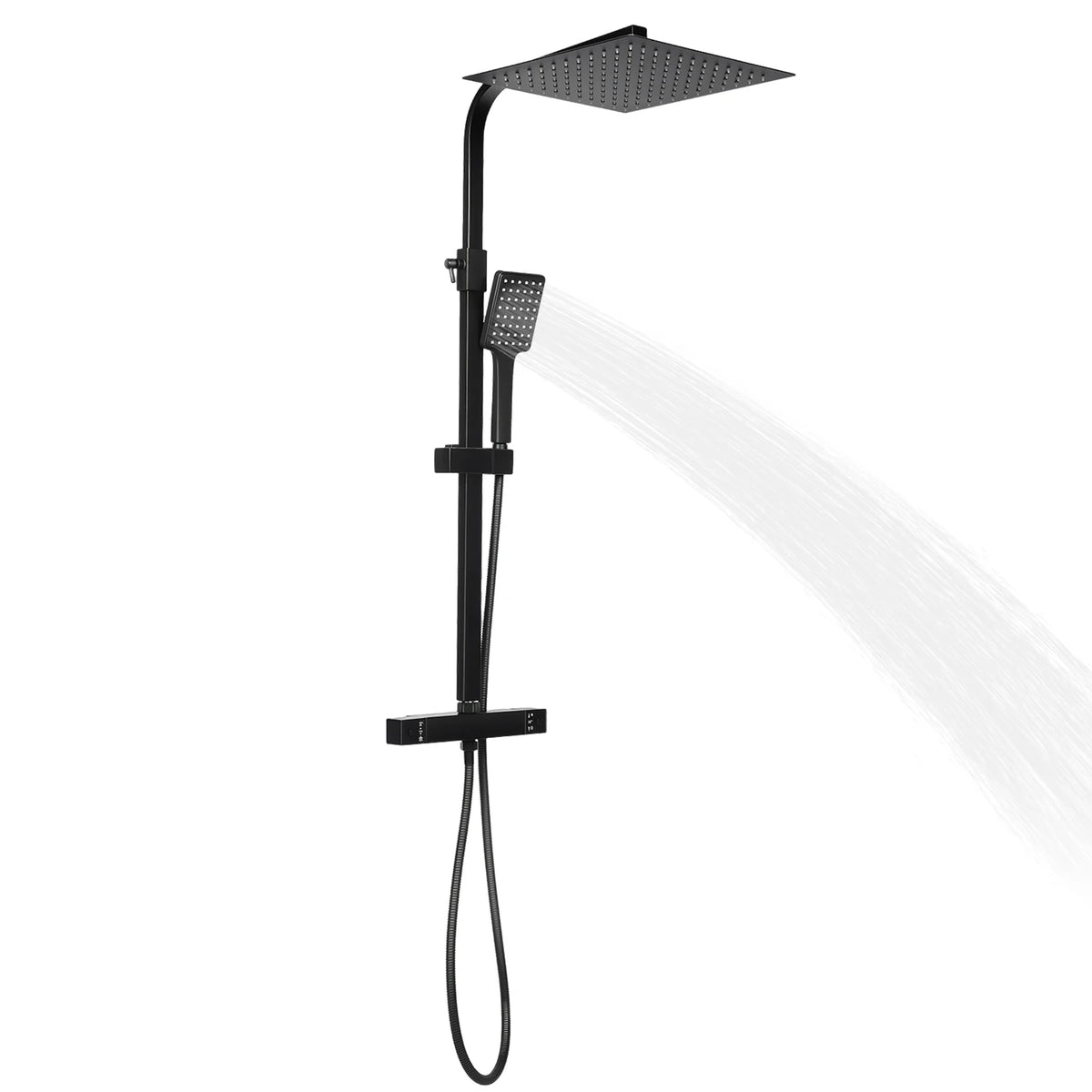 Black Rainfall Shower Thermostat Bathroom Wall Mounted 30cm