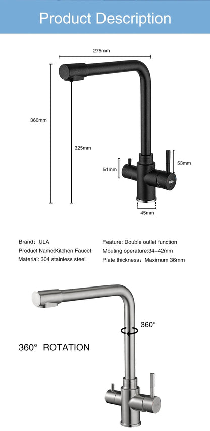 Ula Filtered Faucet Gold Purifier Faucet Dual Sprayer