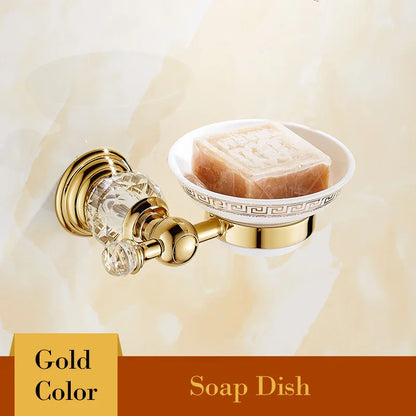 Shower Shelf Toilet Paper Holder Golden Crystal Wall
