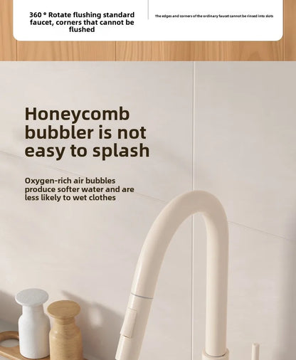 Wooden Cream Pull-Out Cold All Copper Faucet Retractable