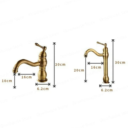 Antique Brass Basin Faucet 360 Rotation Handle Deck