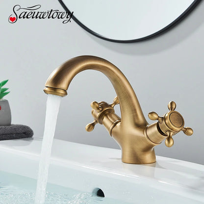 Deck Install Antique Brass Basin Faucet Bathroom Basin