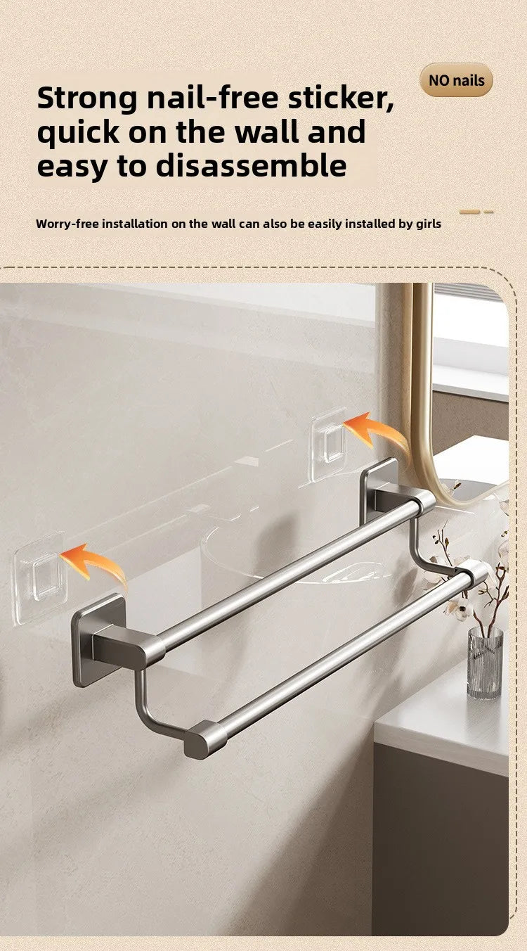 Adhesive Towel Rack 30-80cm Adjustable No Drill Bathroom